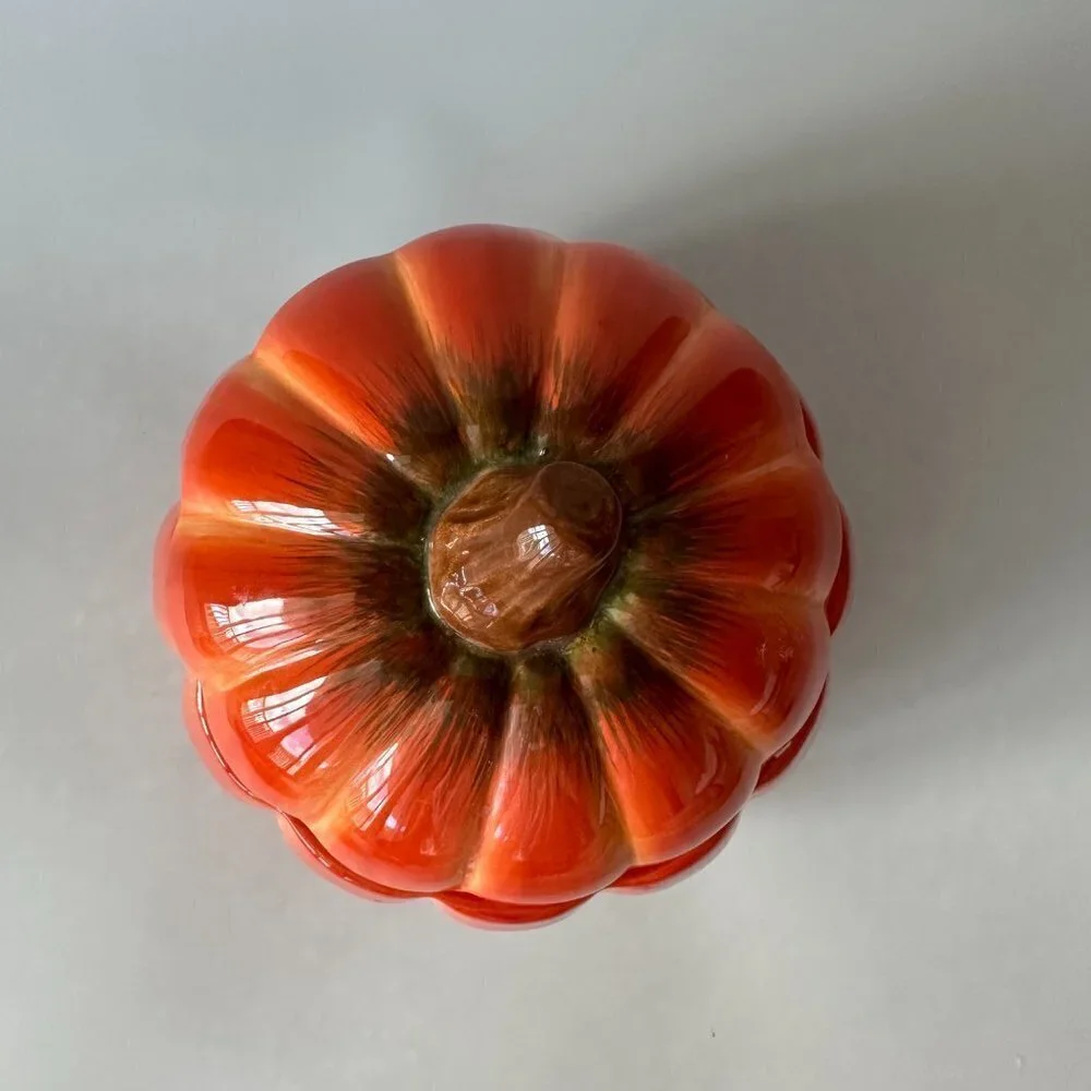 FTD 6 1/2 inch Orange Ceramic Fall Halloween Pumpkin Cookie Jar Decoration - Picture 2 of 6